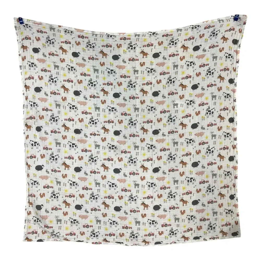 Parent’s Choice Animal Farm Muslin Baby Blanket Tractor Cow Horse Pig Sheep Goat - Picture 3 of 5